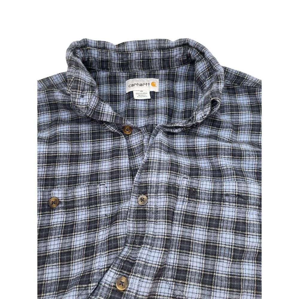 Carhartt Mens Plaid Button-Up Shirt Medium Blue/Gray 100% Cotton‎ Regular Fit